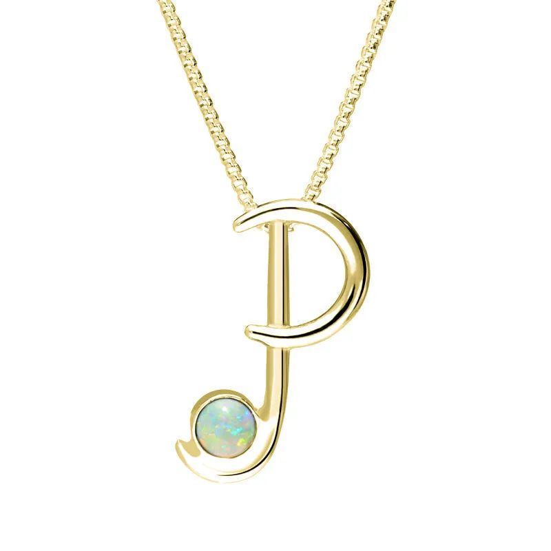 9ct Yellow Gold Opal Love Letters Initial P Necklace