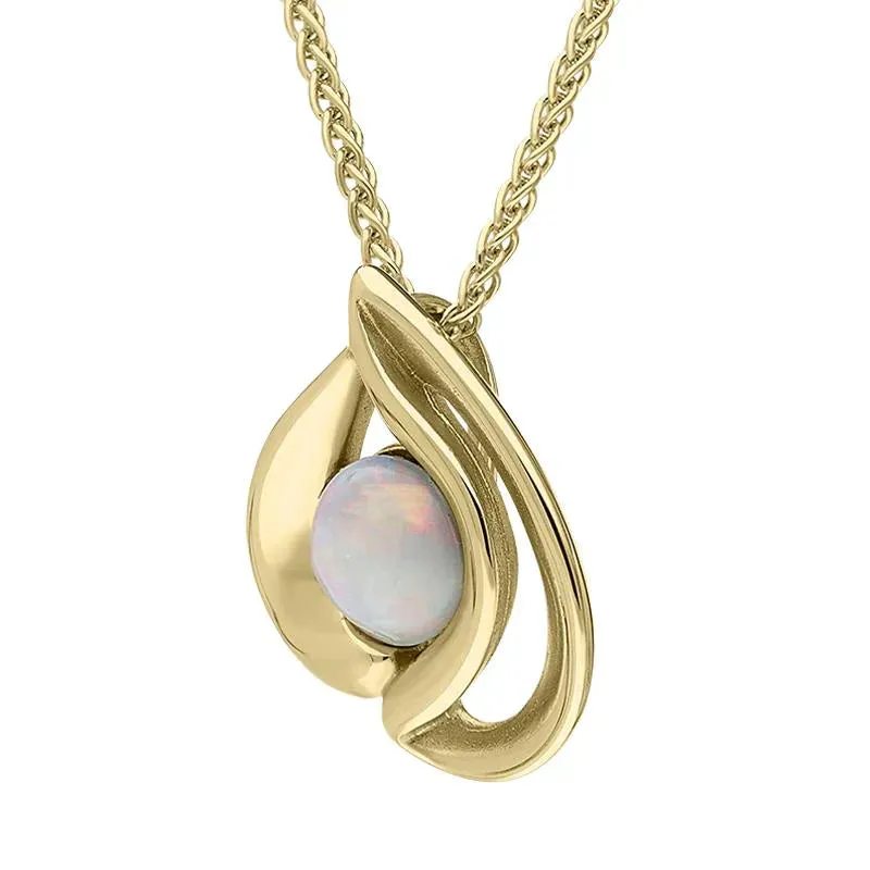 9ct Yellow Gold Opal Open Sided Tear Drop Necklace