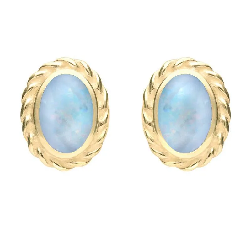 9ct Yellow Gold Opal Rope Edge Earrings
