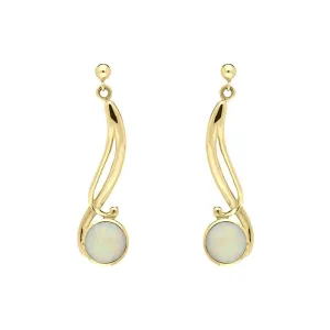 9ct Yellow Gold Opal Round Scroll Drop Earrings