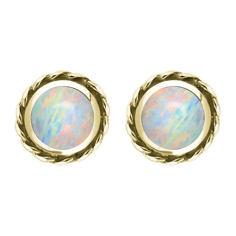 9ct Yellow Gold Opal Round Twist Edge Stud Earrings