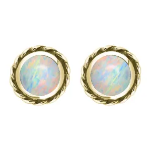 9ct Yellow Gold Opal Round Twist Edge Stud Earrings