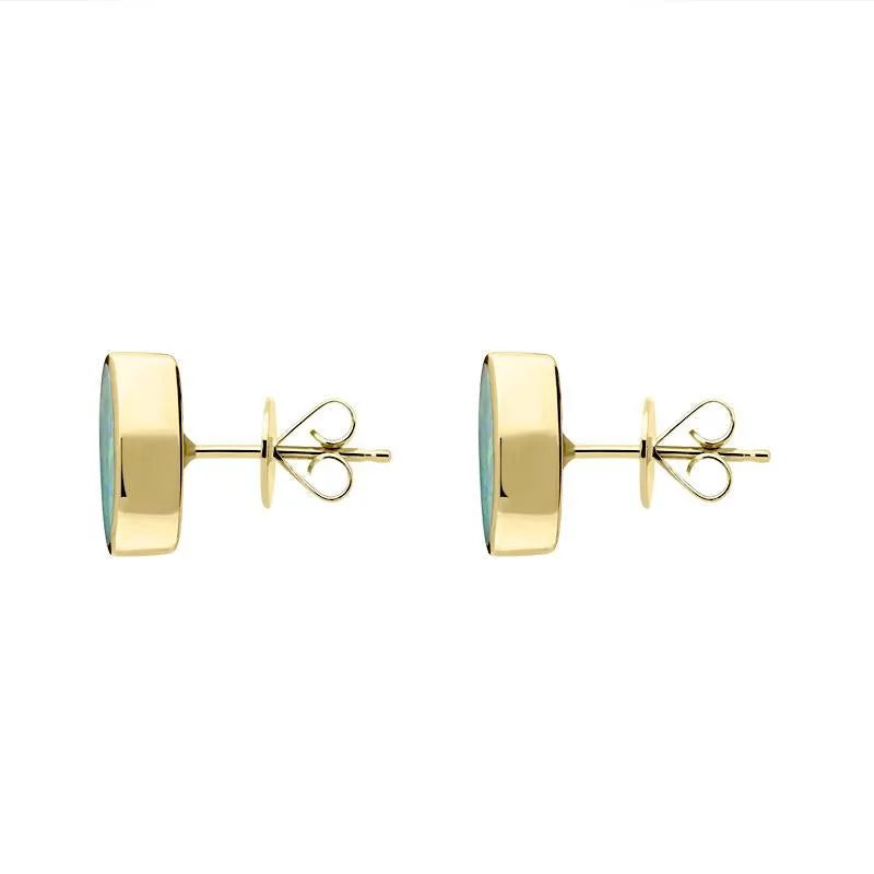 9ct Yellow Gold Opal Small Long Oval Stud Earrings