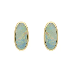 9ct Yellow Gold Opal Small Long Oval Stud Earrings