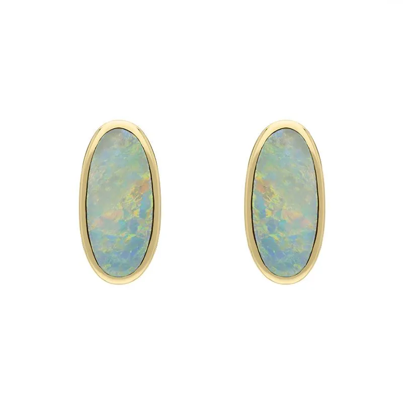 9ct Yellow Gold Opal Small Long Oval Stud Earrings