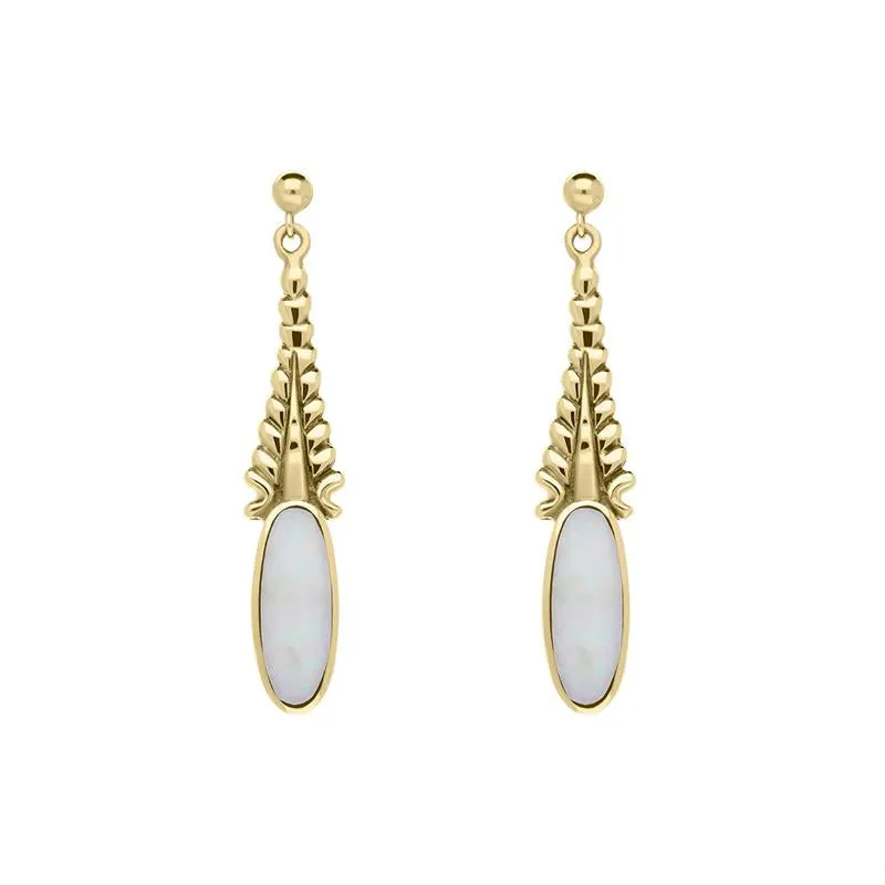 9ct Yellow Gold Opal Tapered Flute Drop Earrings