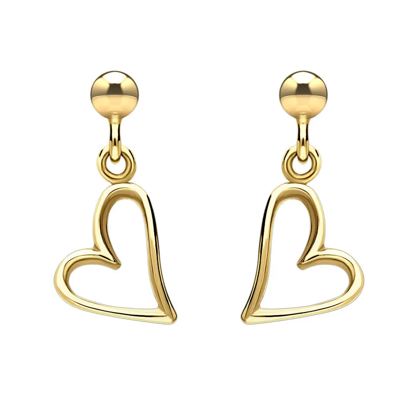 9ct Yellow Gold Open Heart Drop Earrings