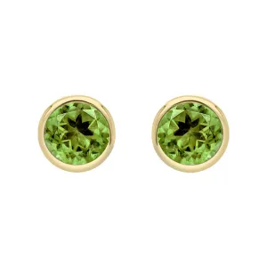 9ct Yellow Gold Peridot 3mm Round Rub Over Set Stud Earrings D