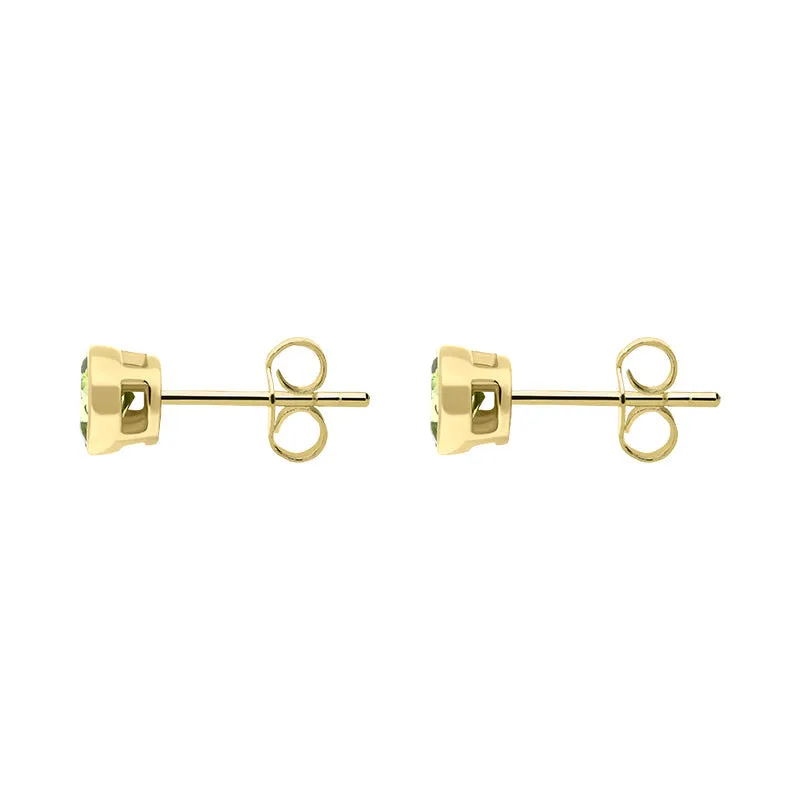 9ct Yellow Gold Peridot 4mm Round Rub Over Set Stud Earrings