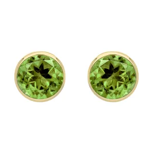 9ct Yellow Gold Peridot 4mm Round Rub Over Set Stud Earrings