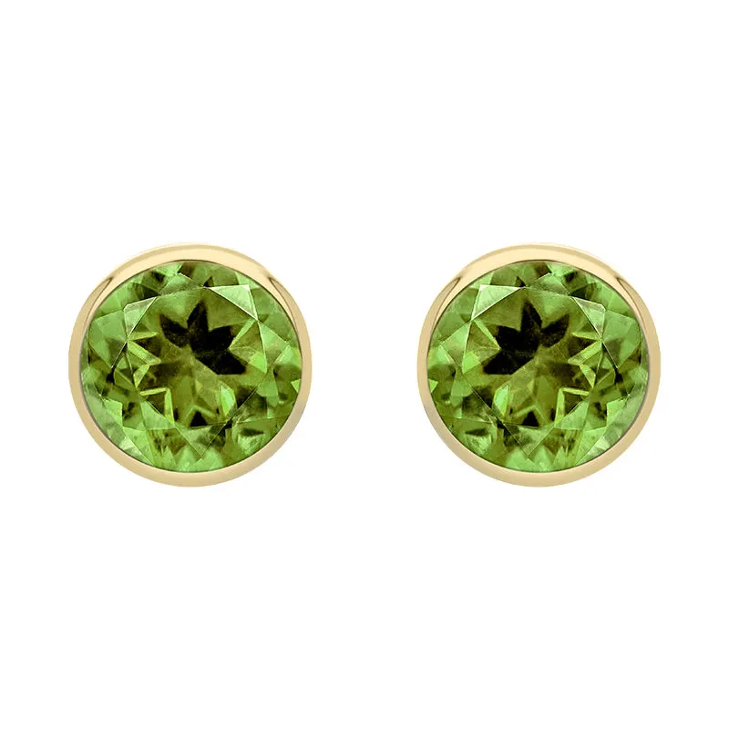 9ct Yellow Gold Peridot 4mm Round Rub Over Set Stud Earrings