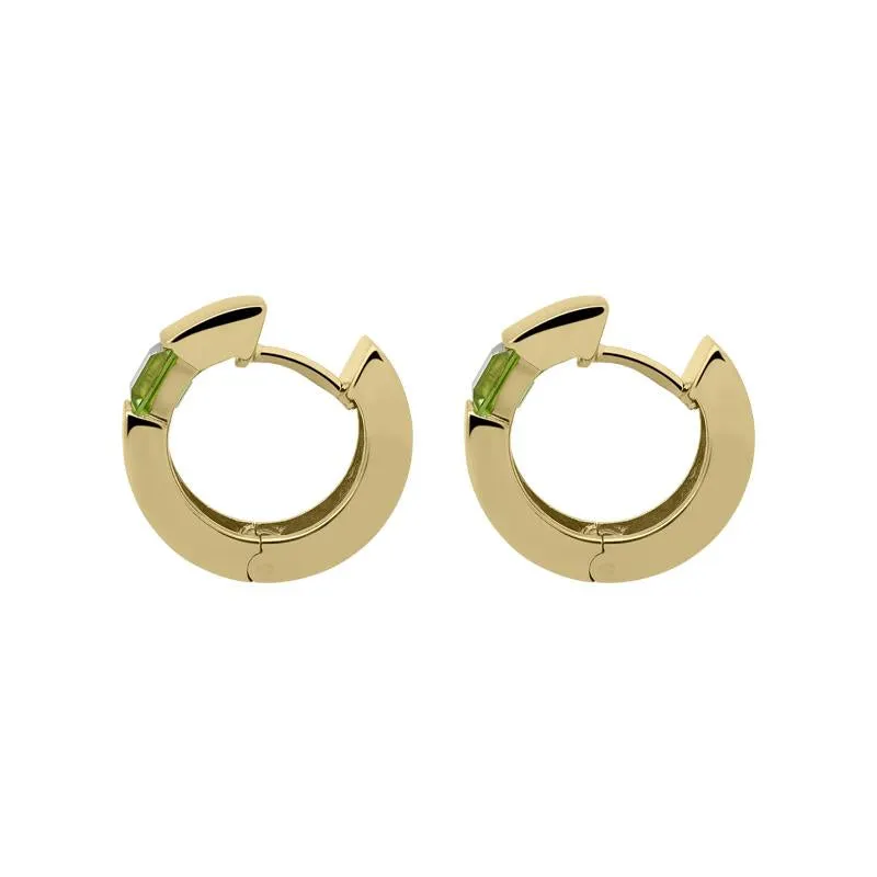 9ct Yellow Gold Peridot Satin Hoop Earrings