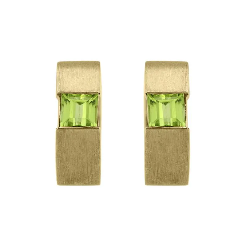 9ct Yellow Gold Peridot Satin Hoop Earrings