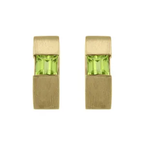 9ct Yellow Gold Peridot Satin Hoop Earrings