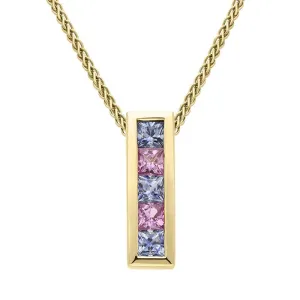 9ct Yellow Gold Pink Blue Sapphire Bar Necklace