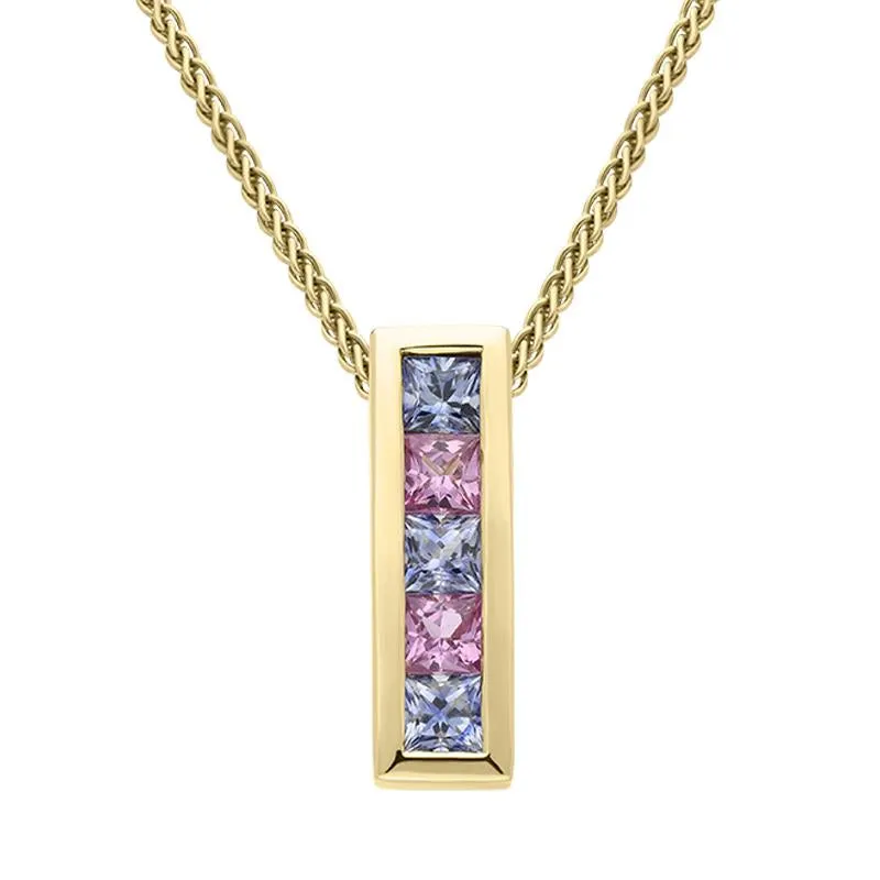 9ct Yellow Gold Pink Blue Sapphire Bar Necklace