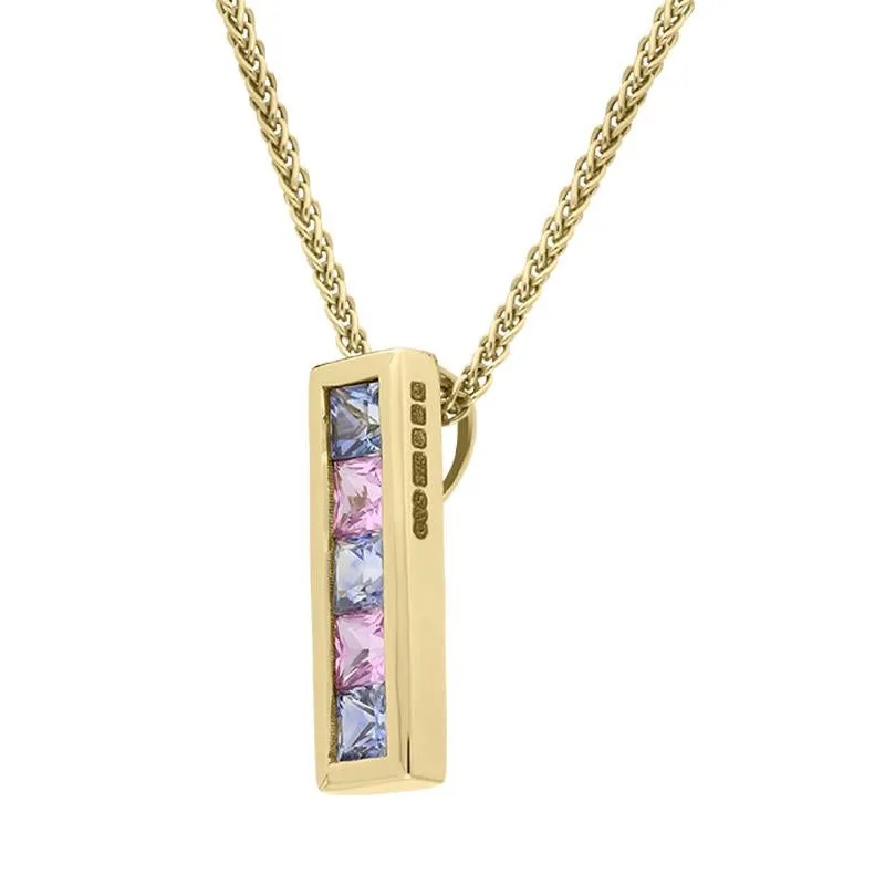 9ct Yellow Gold Pink Blue Sapphire Bar Necklace