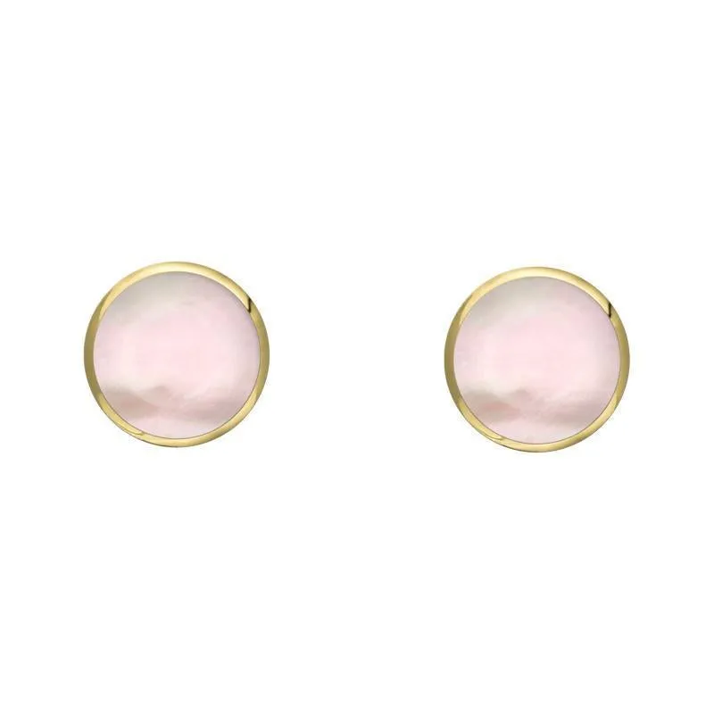 9ct Yellow Gold Pink Mother of Pearl 4mm Classic Small Round Stud Earrings