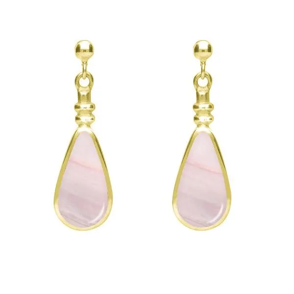 9ct Yellow Gold Pink Mother of Pearl Bottle Top Pear Drop Earrings
