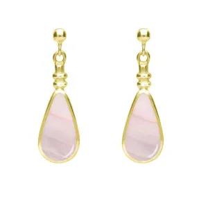 9ct Yellow Gold Pink Mother of Pearl Bottle Top Pear Drop Earrings