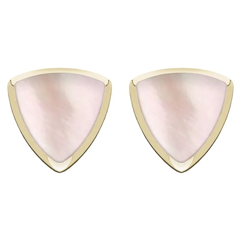 9ct Yellow Gold Pink Mother of Pearl Curved Triangle Stud Earrings