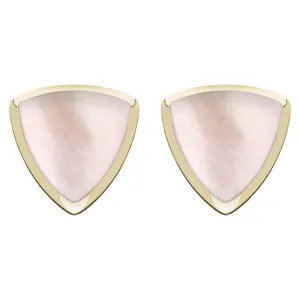 9ct Yellow Gold Pink Mother of Pearl Curved Triangle Stud Earrings