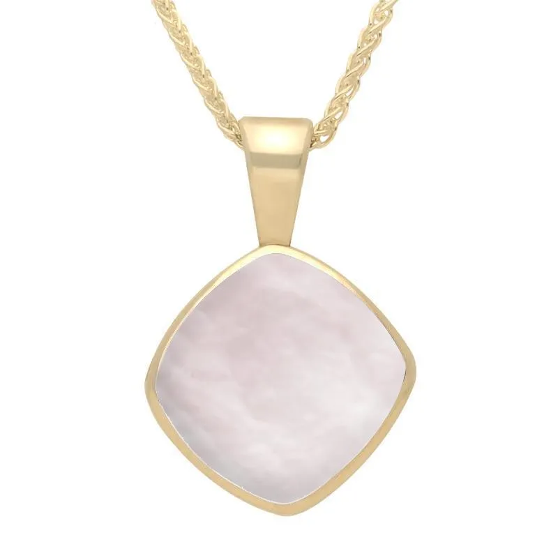 9ct Yellow Gold Pink Mother of Pearl Cushion Shaped Necklace D