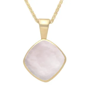 9ct Yellow Gold Pink Mother of Pearl Cushion Shaped Necklace D