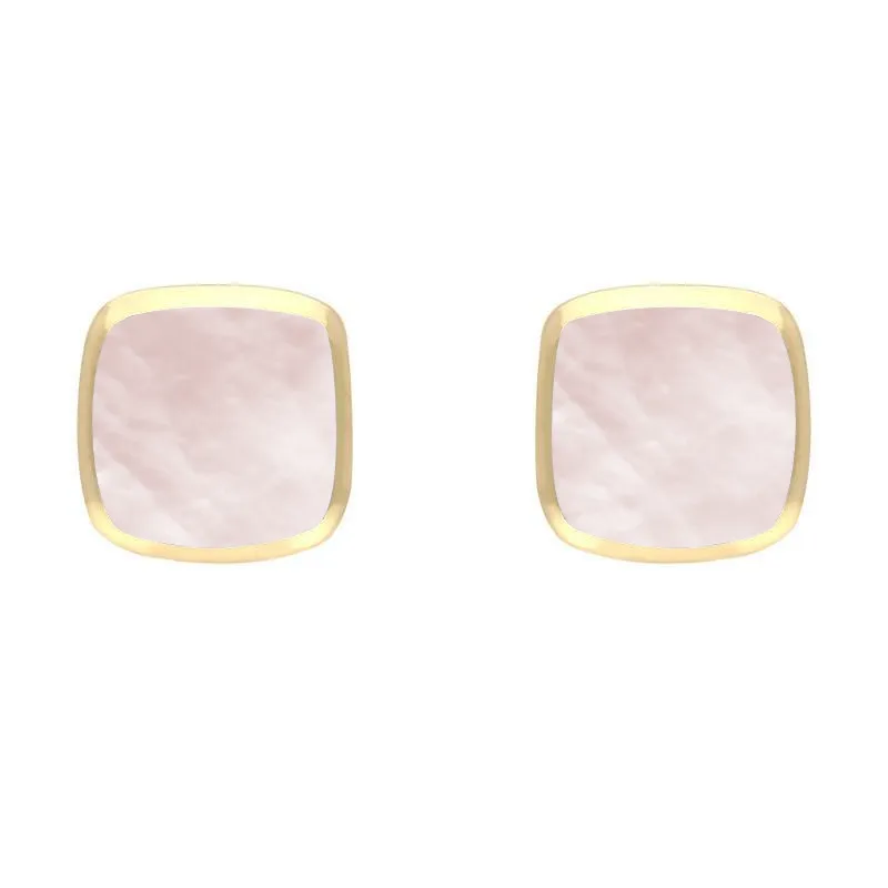 9ct Yellow Gold Pink Mother of Pearl Dinky Cushion Stud Earrings