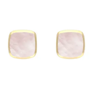 9ct Yellow Gold Pink Mother of Pearl Dinky Cushion Stud Earrings