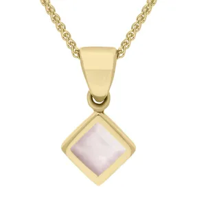 9ct Yellow Gold Pink Mother of Pearl Dinky Square Necklace