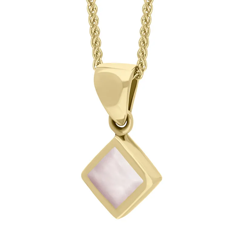 9ct Yellow Gold Pink Mother of Pearl Dinky Square Necklace