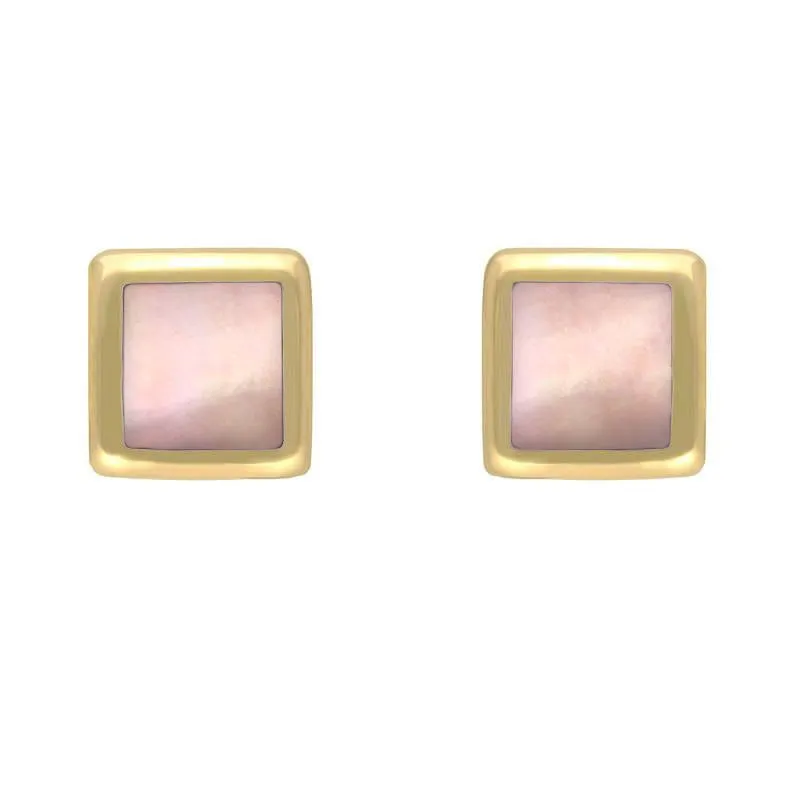 9ct Yellow Gold Pink Mother of Pearl Dinky Square Stud Earrings