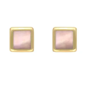 9ct Yellow Gold Pink Mother of Pearl Dinky Square Stud Earrings