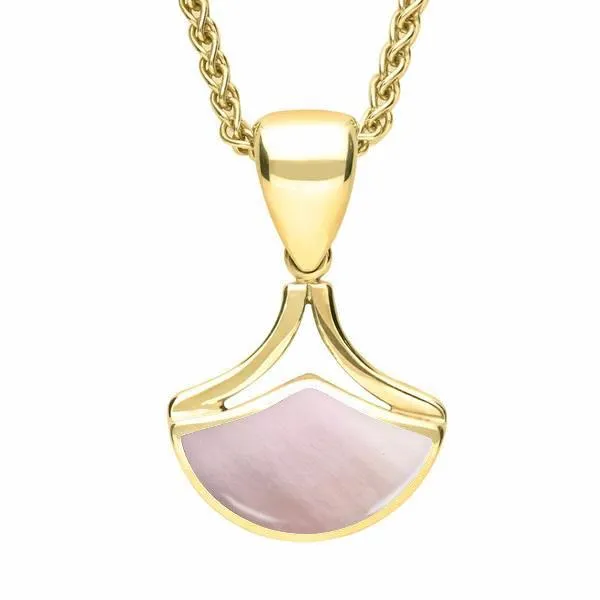9ct Yellow Gold Pink Mother of Pearl Fan Shaped Necklace