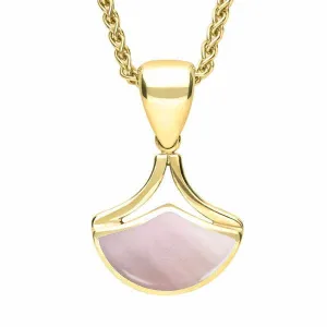 9ct Yellow Gold Pink Mother of Pearl Fan Shaped Necklace