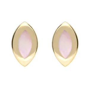 9ct Yellow Gold Pink Mother of Pearl Framed Marquise Stud Earrings