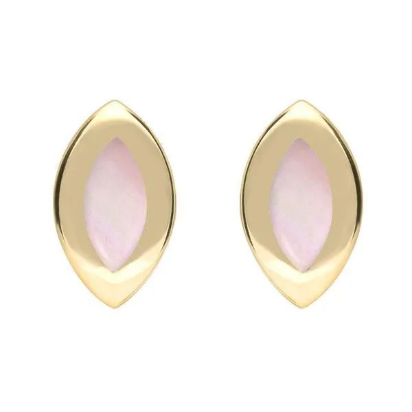 9ct Yellow Gold Pink Mother of Pearl Framed Marquise Stud Earrings