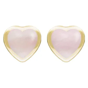 9ct Yellow Gold Pink Mother Of Pearl Large Framed Heart Stud Earrings