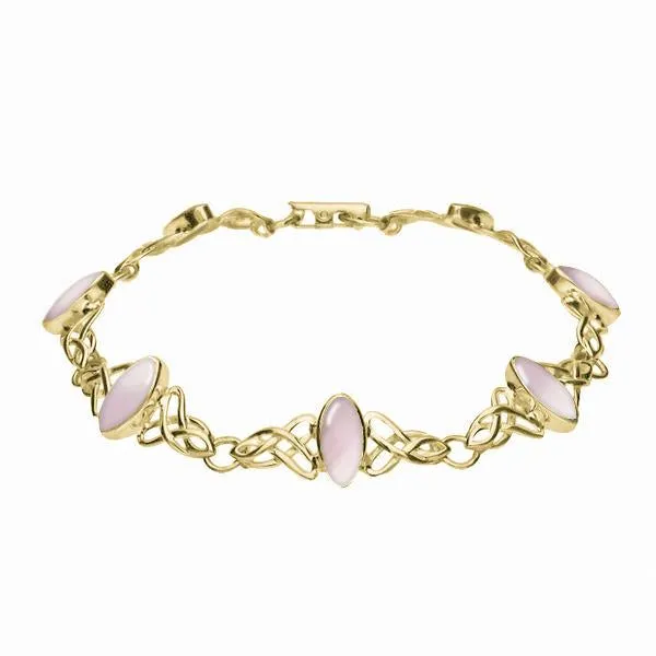 9ct Yellow Gold Pink Mother of Pearl Marquise Shaped Celtic Bracelet