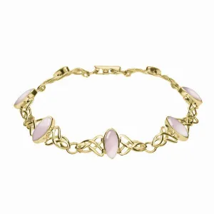 9ct Yellow Gold Pink Mother of Pearl Marquise Shaped Celtic Bracelet