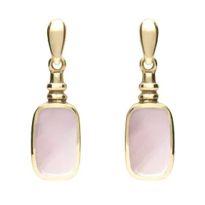 9ct Yellow Gold Pink Mother of Pearl Oblong Bottle Top Drop Earrings