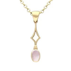 9ct Yellow Gold Pink Mother of Pearl Oval Drop Necklace