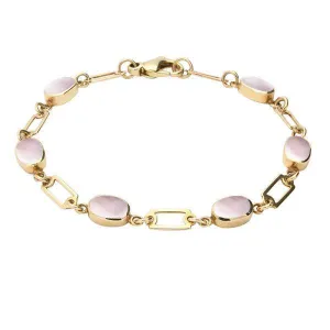 9ct Yellow Gold Pink Mother of Pearl Oval Linked Bracelet