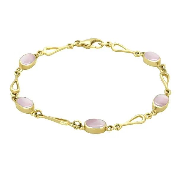 9ct Yellow Gold Pink Mother of Pearl Oval Spoon Link Bracelet