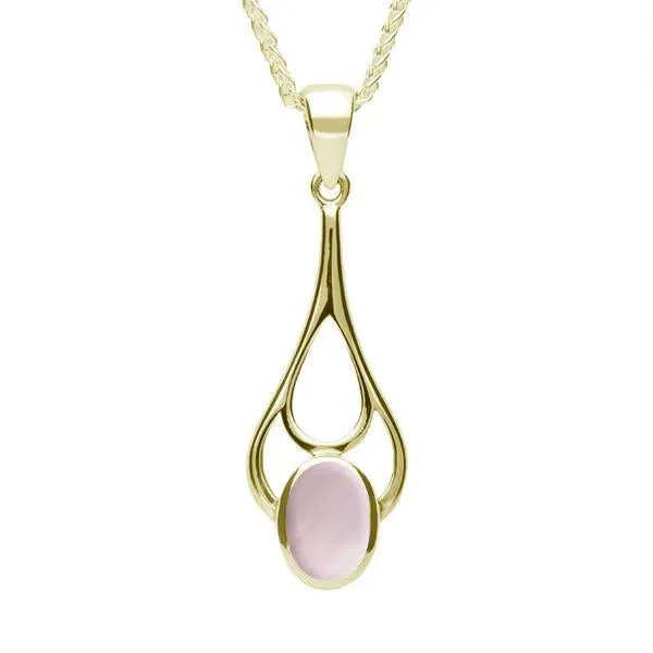 9ct Yellow Gold Pink Mother of Pearl Oval Spoon Necklace