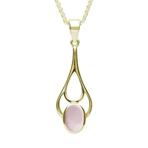 9ct Yellow Gold Pink Mother of Pearl Oval Spoon Necklace