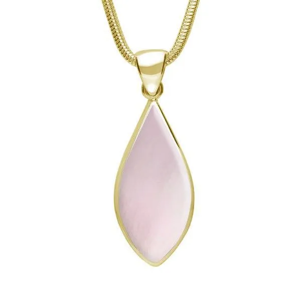 9ct Yellow Gold Pink Mother of Pearl Pointed Pear Necklace