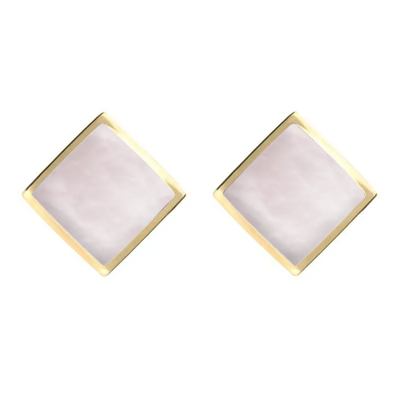 9ct Yellow Gold Pink Mother of Pearl Rhombus Earrings