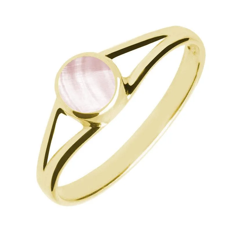 9ct Yellow Gold Pink Mother of Pearl Round Split Shoulder Ring
